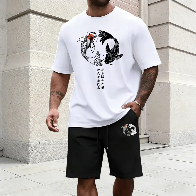 Street Fashion Tshirt - Japanese Yinyang Pattern Men's Tracksuit Cotton