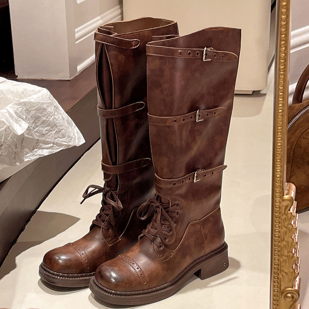 Street Fashion Designers - Women's Knee High Boots Vintage Belt