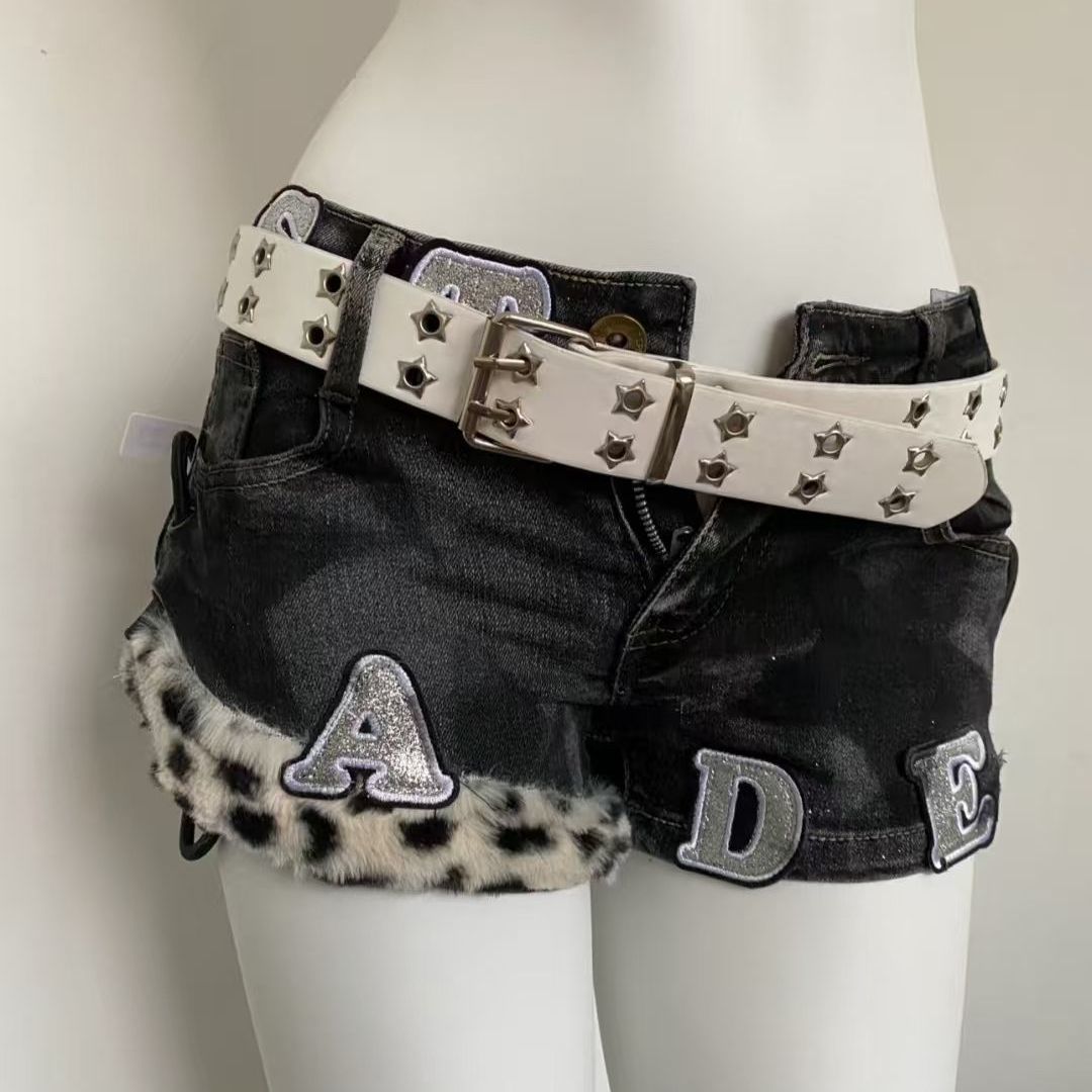 Street Fashion Jeans - Y2k Embroidered Patch Denim Shorts Woman