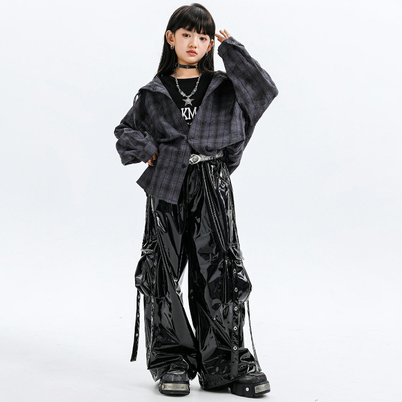 Street Fashion Kpop - Girls Jazz Dance Costumes Hooded Plaid