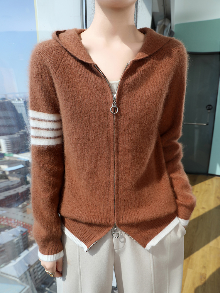 Street Fashion Hoodie - 100% Pure Mink Cashmere Zipper Cardigan