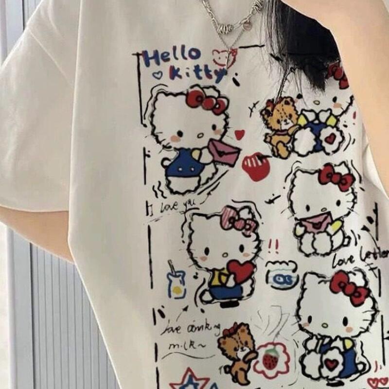 Street Fashion Tshirt - Short-Sleeved Summer Hello Kitty Graffiti Printed