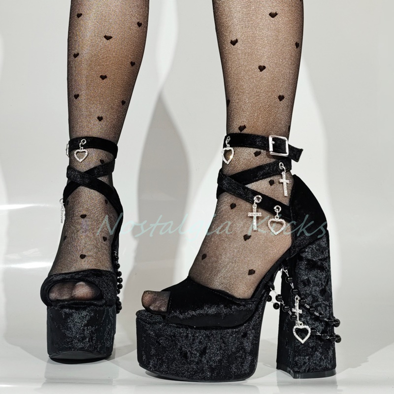 Gothic Black Velvet Platform H - Street Fashion Punk review and price