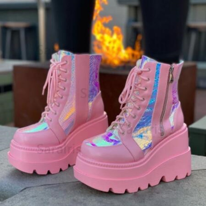 Women's Pink Holographic Platf - Street Fashion Punk review and price