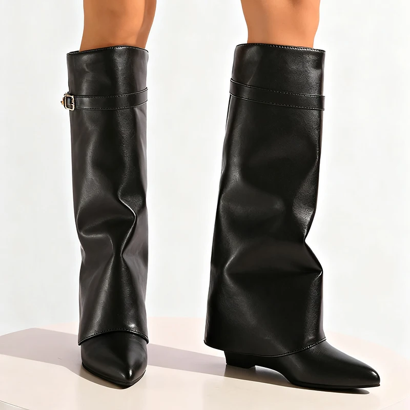 Black Pu Leather Knee High Boo - Street Fashion Punk review and price
