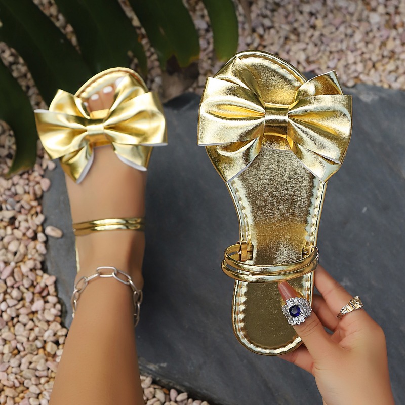 Golden Women Flat Slippers New - Street Fashion Luxury review and price