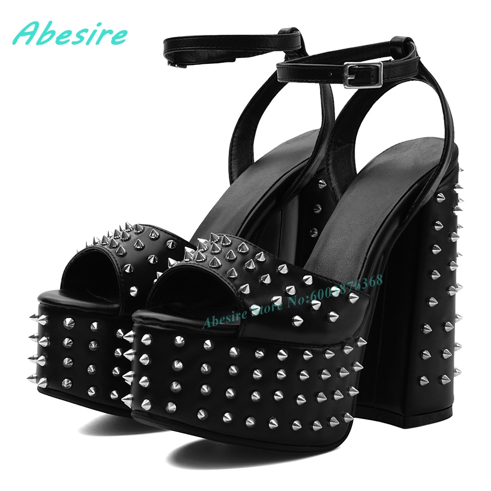 Black Faux Leather Rivet Platf - Street Fashion Punk review and price